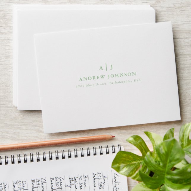 Sage Green Two Border Monogram Return Address Envelope (Stacked)