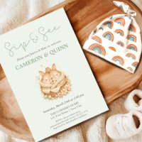 Sage Green Two Bunnies Twins Sip and See 