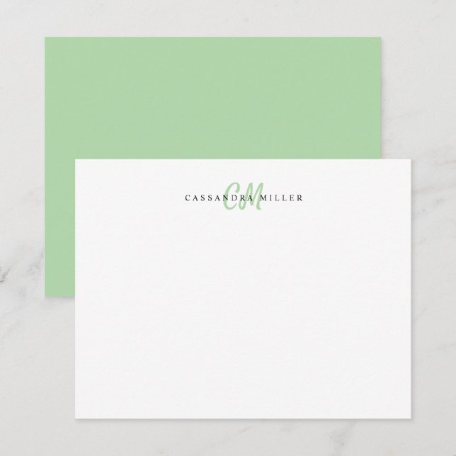 Sage Green Two Letter Initial Monogram Name Card (Front/Back)