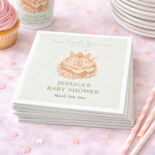Sage Green Two Little Bunnies Twin Baby Shower  Napkin
