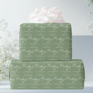 Sage Green Typography Personalised Wedding Wrapping Paper