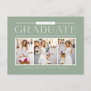 Sage Green Typography Photo Collage Graduation Postcard