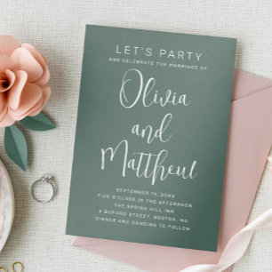 Sage green typography script wedding + QR details Invitation
