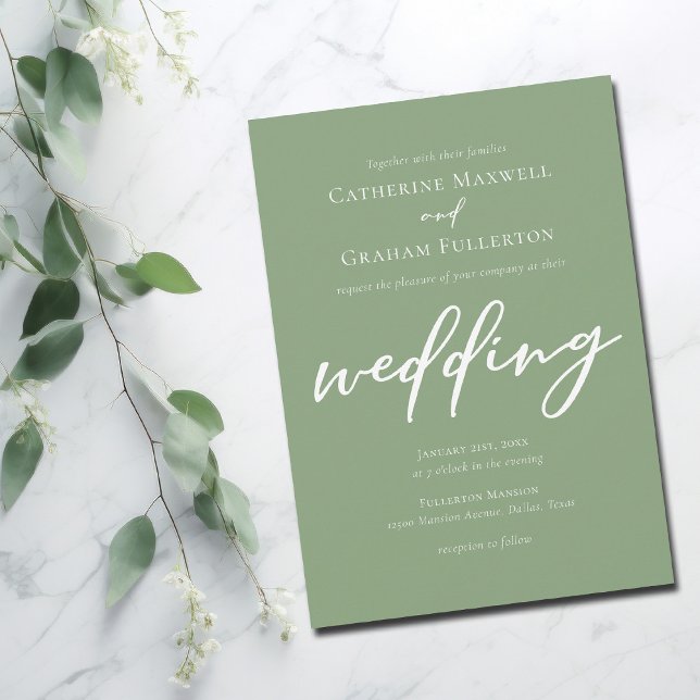 Sage Green Typography Simple Outdoor Wedding Invitation (Creator Uploaded)