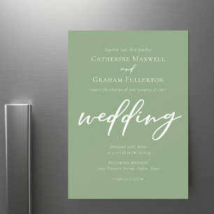 Sage Green Typography Simple Outdoor Wedding Magnetic Invitation