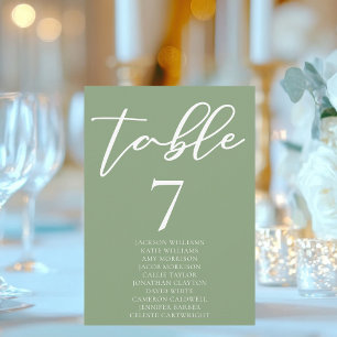 Sage Green Typography Wedding Table Card w Names