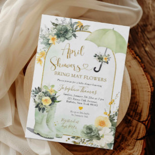 Sage Green Umbrella April Showers Baby Shower Invitation