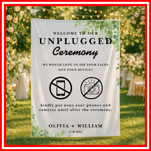 Sage Green Unplugged Ceremony Wedding Welcome Sign Tapestry