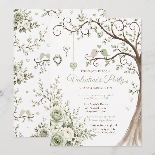 Sage Green Valentine’s Party Invitation (Front/Back)