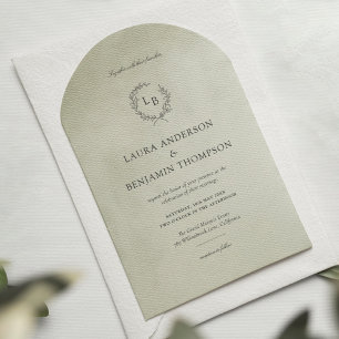 Sage Green Velvet Texture Minimalist Arch Wedding Invitation