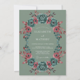 Sage Green Verdant Bloom Wedding Invitation