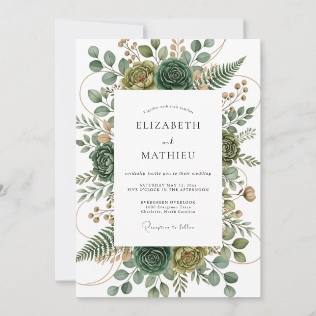 Sage Green Verdant Flourish Wedding Invitation (Front)