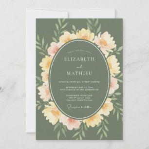 Sage Green Verdant Peony Wedding Invitation