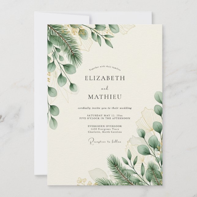 Sage Green Verdant Winter Wedding Invitation (Front)