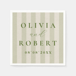 Sage Green Vertical Stripes Minimalist Wedding Napkin