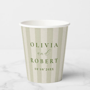 Sage Green Vertical Stripes Minimalist Wedding Paper Cups