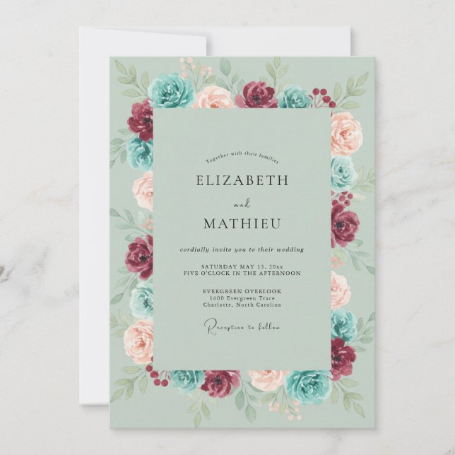 Sage Green Vibrant Floral Wedding Invitation (Front)