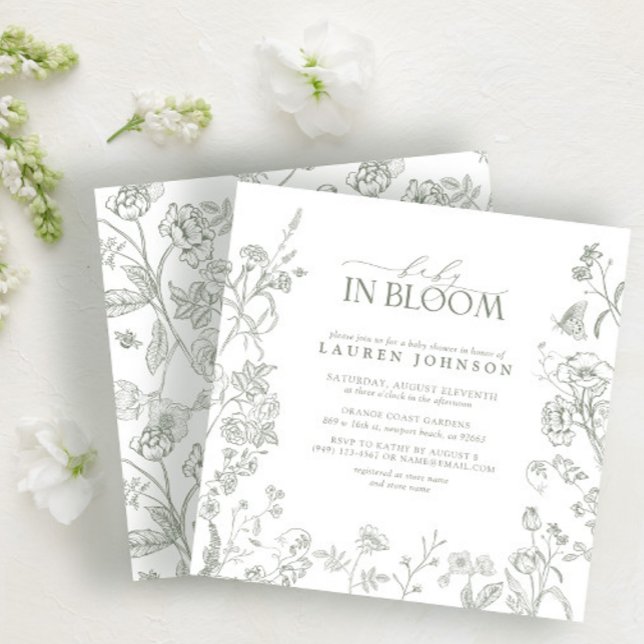 Sage Green Victorian Elegant Floral Baby In Bloom Invitation (Creator Uploaded)