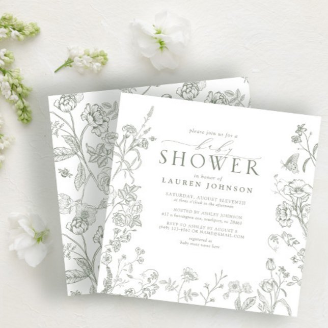 Sage Green Victorian Elegant Floral Baby Shower Invitation (Creator Uploaded)