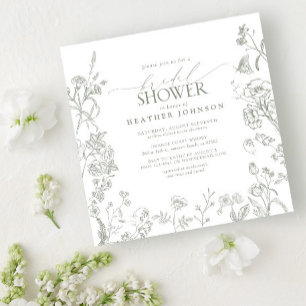 Sage Green Victorian Elegant Floral Bridal Shower Invitation