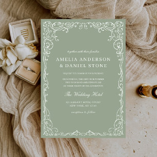 Sage Green Victorian Minimalist Elegant Wedding Invitation