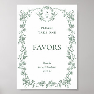 Sage Green Victorian Ornate Floral Favours Wedding Poster