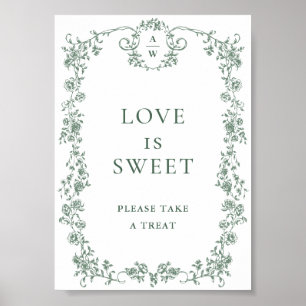 Sage Green Victorian Ornate Floral Love is Sweet Poster