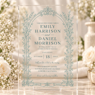 Sage Green Victorian Vintage Wedding Acrylic Invitations