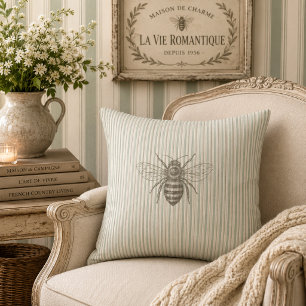 Sage Green Vintage Bee   French Country Rustic  Cushion