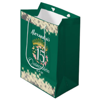 Sage Green Vintage Boho Quinceañera Spanish Favour Medium Gift Bag