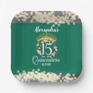 Sage Green Vintage Boho Quinceañera Spanish Favour Paper Plate