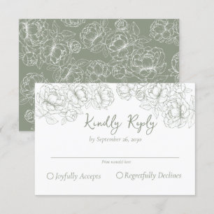 Sage Green Vintage Boho Romantic Floral Wedding RSVP Card