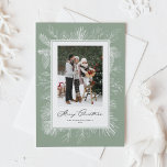 Sage Green Vintage Botanical Christmas Photo Holiday Card<br><div class="desc">Merry Christmas! Celebrate the season with this elegant photo Christmas card featuring a vintage-style white botanical frame in delicate line art. The soft winter foliage adds a nostalgic and artistic touch, perfectly framing your favourite photo. Choose from several background colours to suit your holiday theme. This sage green botanical holiday...</div>