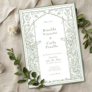Sage Green Vintage Botanical Trellis Arch Wedding Invitation