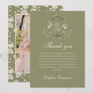 Sage Green Vintage Botanical Wedding Thank You Card