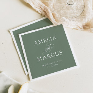 Sage Green Vintage Calligraphy Wedding Napkin