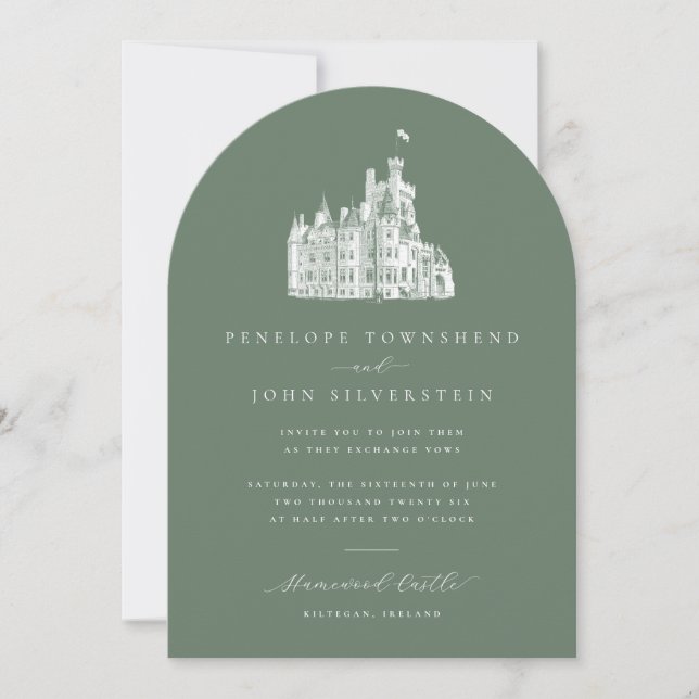 Sage Green Vintage Castle Arch Wedding Invitation (Front)