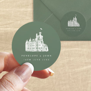 Sage Green Vintage Castle Destination Wedding Classic Round Sticker