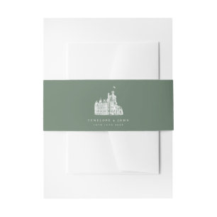 Sage Green Vintage Castle Destination Wedding Invitation Belly Band