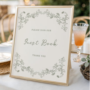 Sage Green Vintage Chinoiserie Guest Book Poster