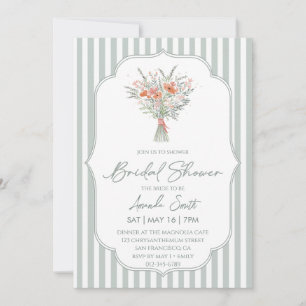 Sage green Vintage Coquette Floral Bridal shower Invitation