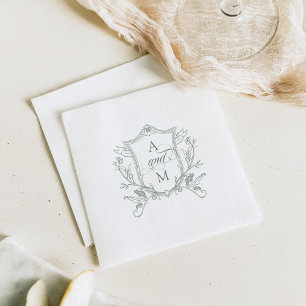 Sage Green Vintage Crest Wedding Napkin