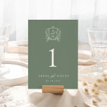 Sage Green Vintage Crest Wedding Table Number<br><div class="desc">This beautiful design is part of a lovely collection! Featuring a delicate vintage frame and elegant text.</div>