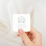 Sage Green Vintage Crest Wedding Thank You Square Sticker<br><div class="desc">This beautiful design is part of a lovely collection! Featuring a delicate vintage calligraphy.</div>