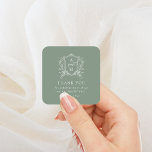 Sage Green Vintage Crest Wedding Thank You Square Sticker<br><div class="desc">This beautiful design is part of a lovely collection! Featuring a delicate vintage calligraphy.</div>