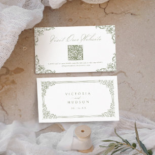 Sage Green Vintage Elegant QR code Website Card