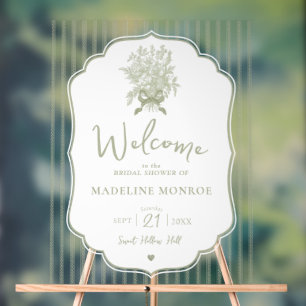 Sage Green Vintage Floral Bridal Shower Welcome Acrylic Sign