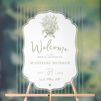 Sage Green Vintage Floral Bridal Shower Welcome Acrylic Sign