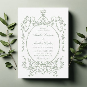 Sage Green Vintage Floral Frame Wedding            Invitation