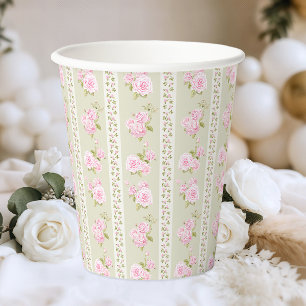 Sage Green Vintage Floral Paper Cups